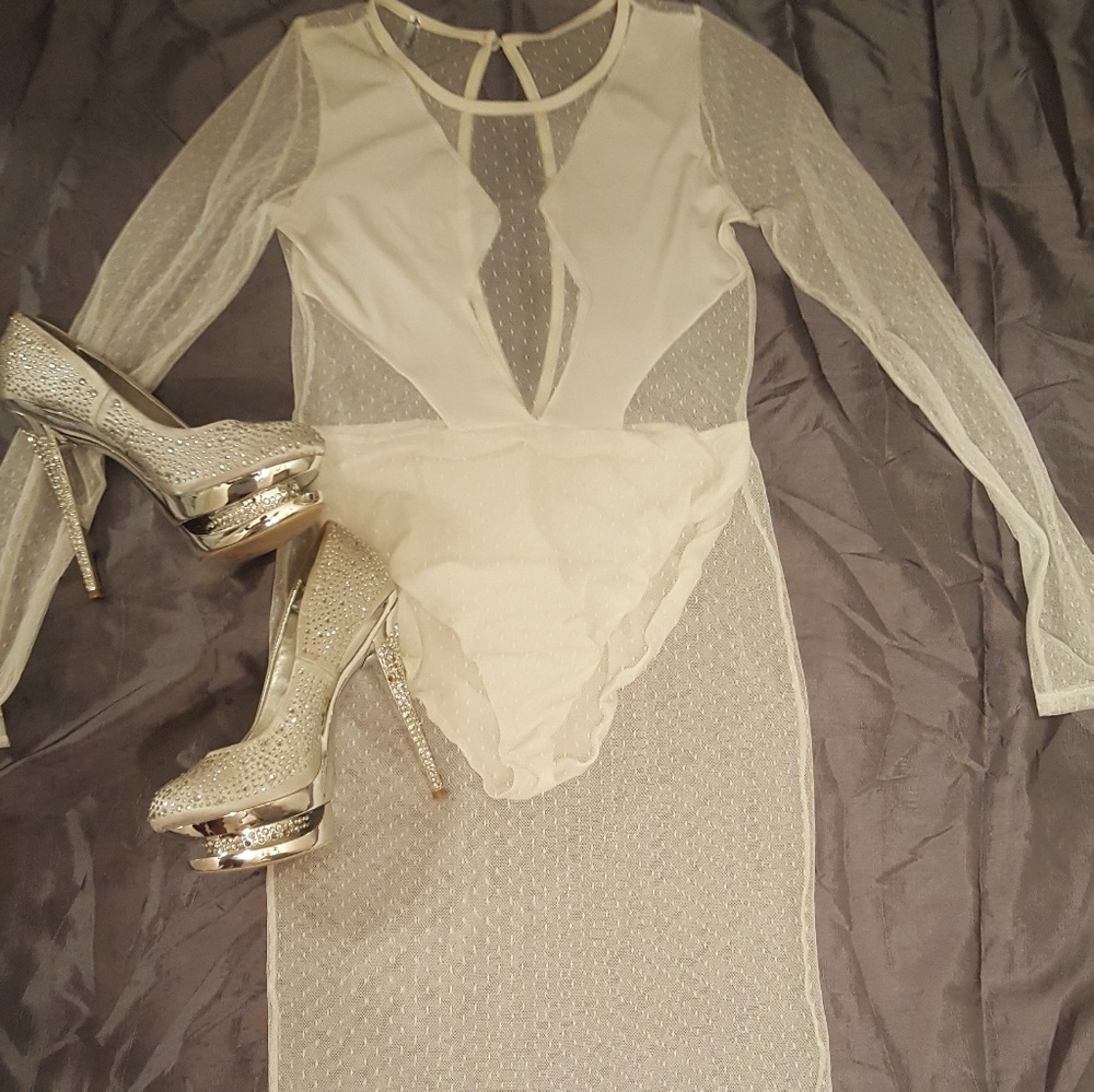 Cream mesh midi dress